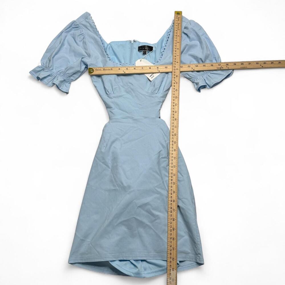 light blue mini dress cinched corset like waist open back new with tag Size M - Picture 4 of 6
